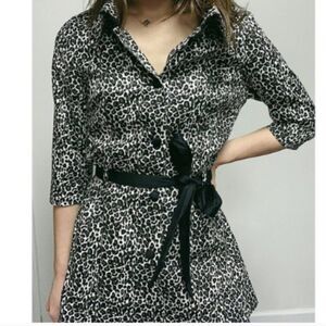 Emmelee For F.C. Snow Leopard Belted Button Down Midi Trench Coat Size M